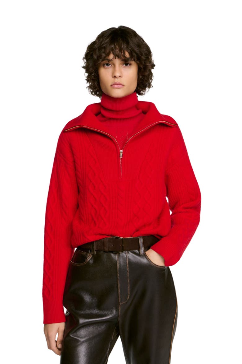 Zip-neck knit sweater, Alternate, color, Red