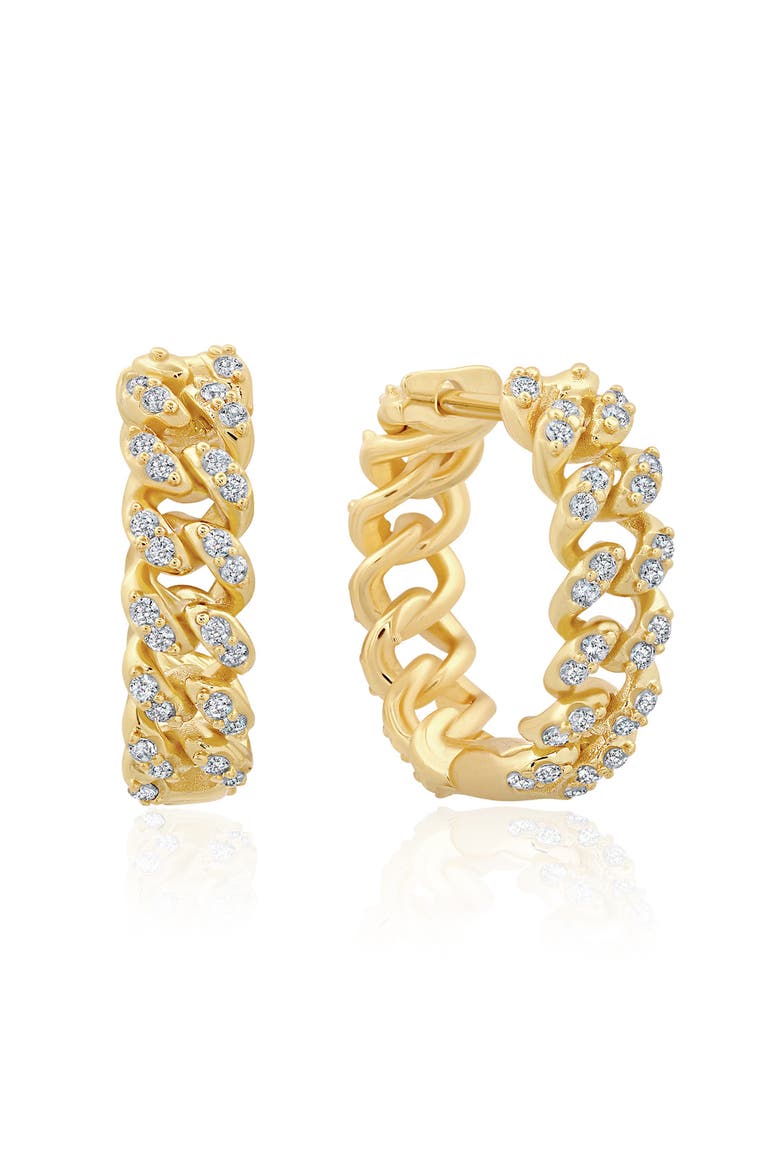 Cabana Cuban Link Hoop Earrings, Main, color, 18KYG/ CLEAR STONE