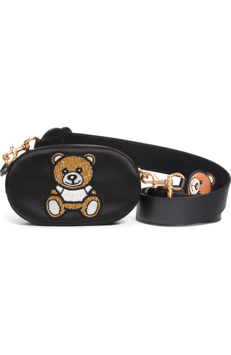 Moschino Beaded Teddy Satin Pouch, Alternate, color,