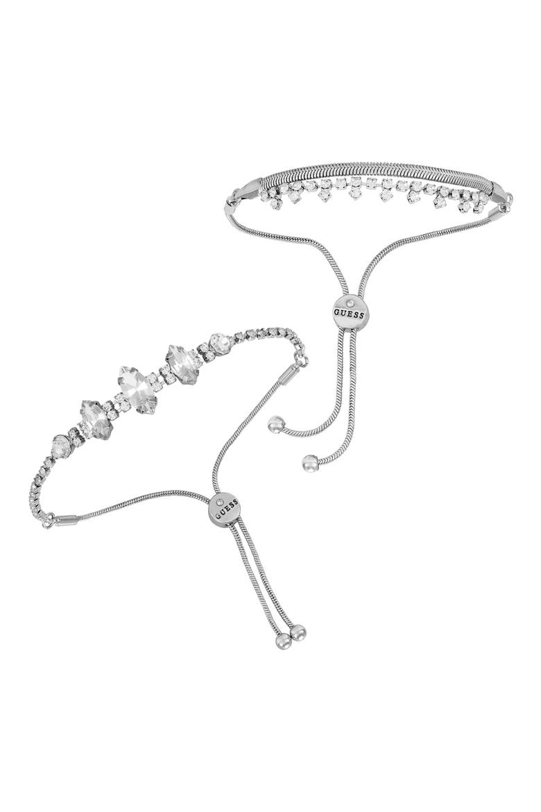 Set of 2 Crystal Slider Bracelets, Main, color, SILVER