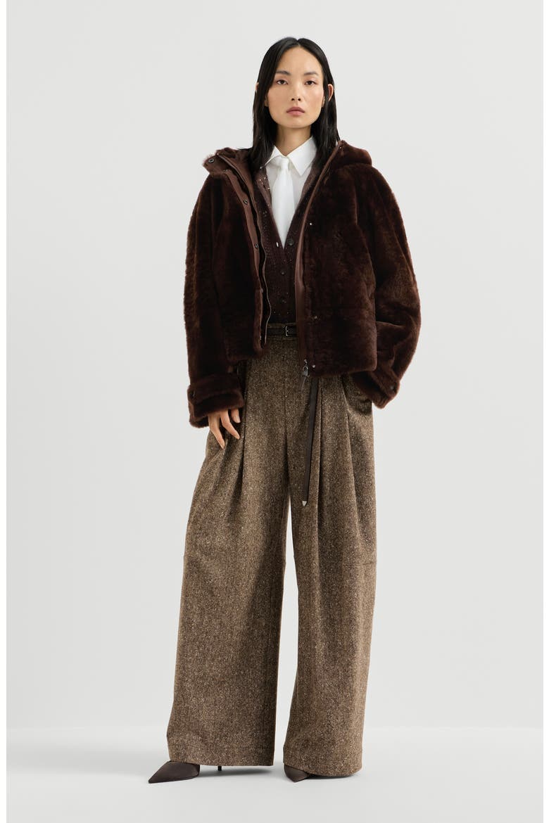 Lace flowers cardigan in sparkling mohair and virgin wool, Alternate, color, Brown