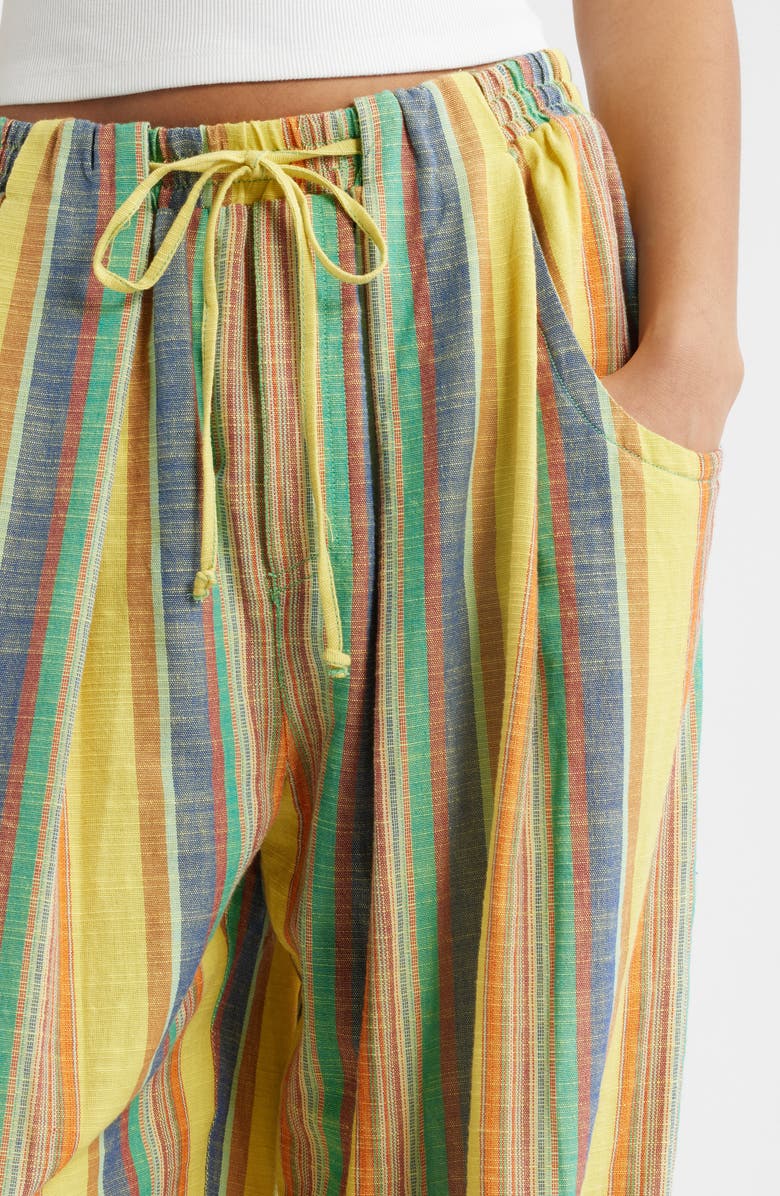 Free People Chambers Stripe Drawstring Linen & Cotton Pants, Alternate, color, Butter Yellow Combo