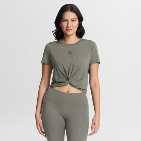Women's Nike Olive New York Yankees One Twist Dri-FIT Cropped T-Shirt