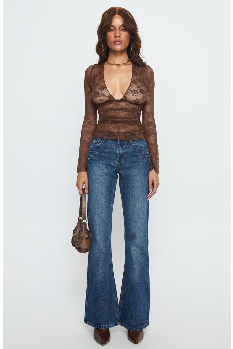 Nydia V-Neck Sheer Lace Top, Alternate, color, CHOCOLATE