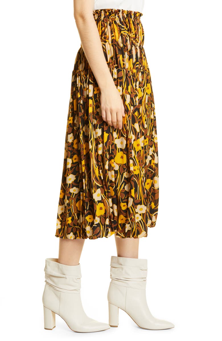 Rebecca Taylor Floral Tiered Skirt, Alternate, color, Daphne Fleur Black C