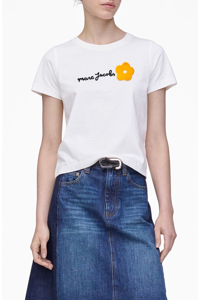 Flocked Daisy Logo Slim Cut T-Shirt, Main, color, WHITE