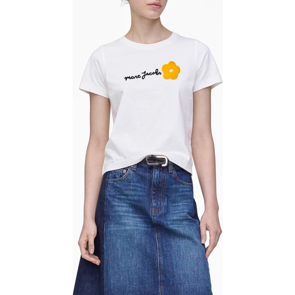 Marc Jacobs Flocked Daisy Logo Slim Cut T-shirt In White