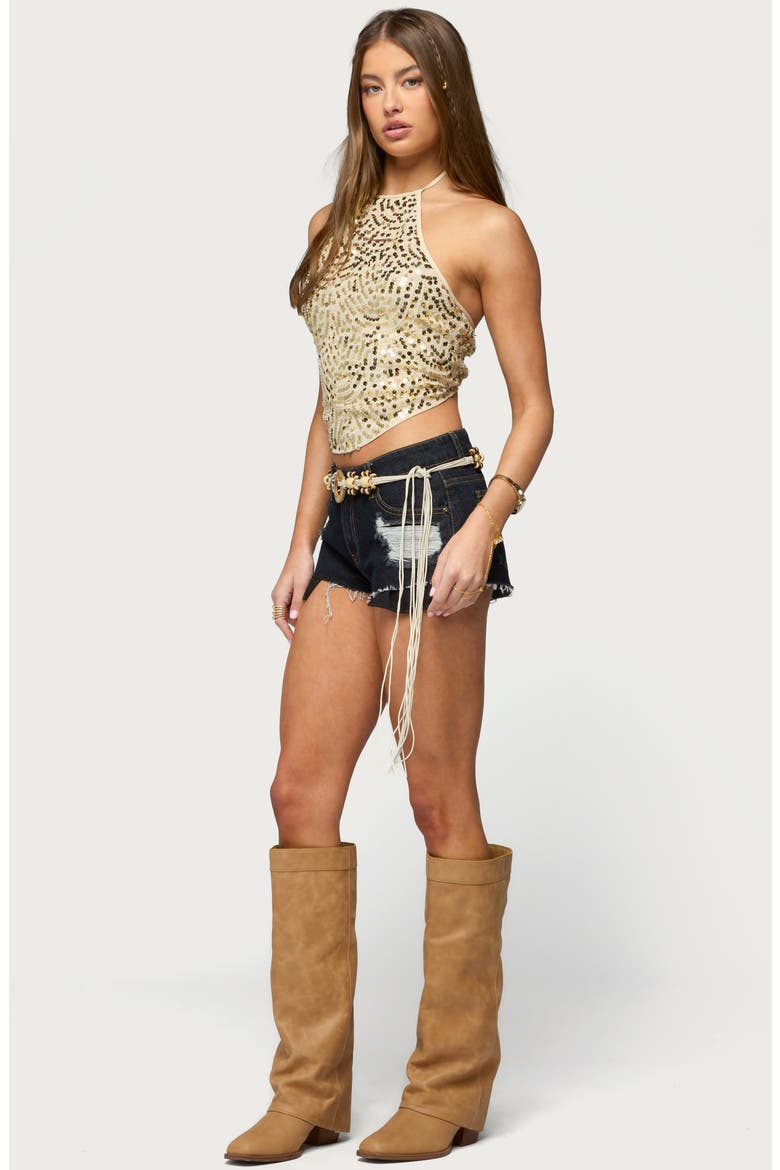 Ilaria Seqiun Halter Lace-Up Top, Alternate, color, GOLD