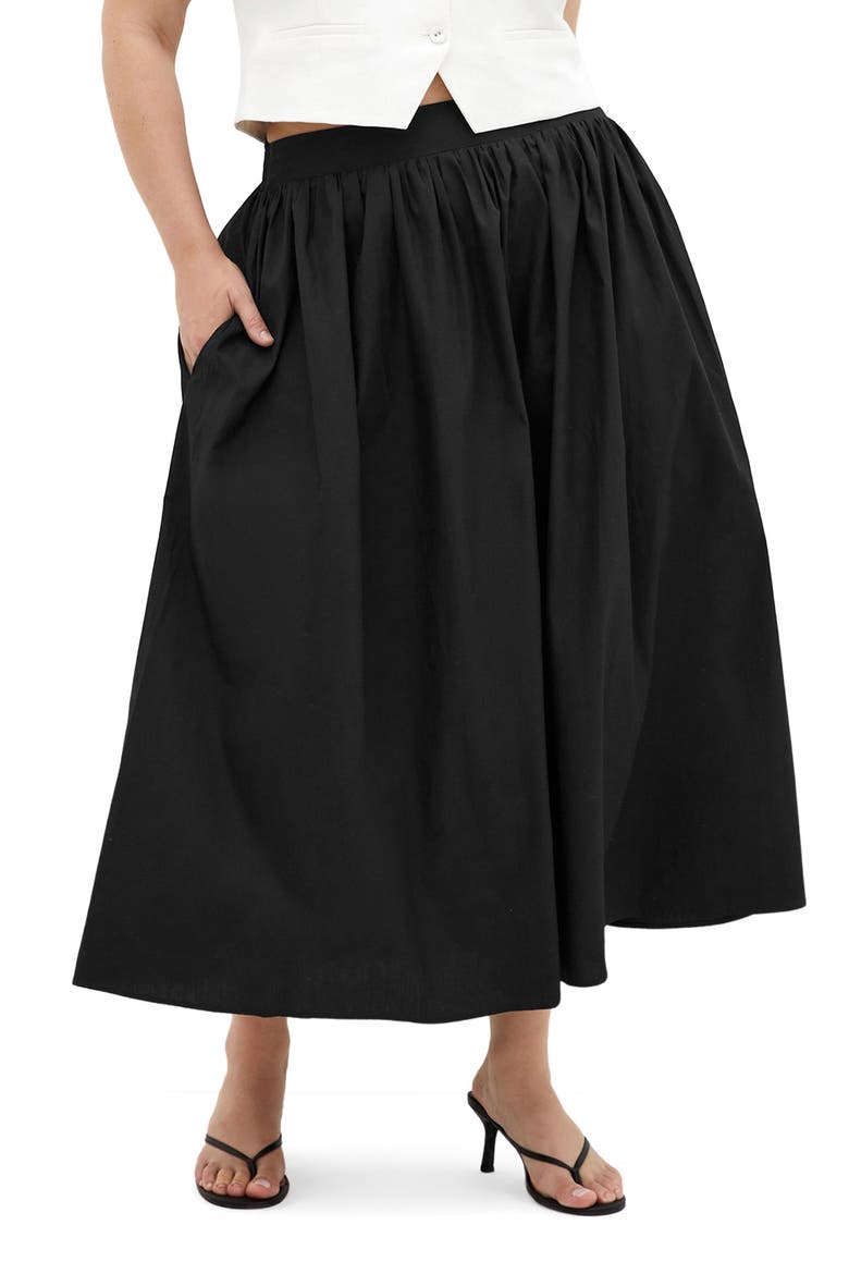 Maci Cotton Midi Skirt, Main, color, BLACK