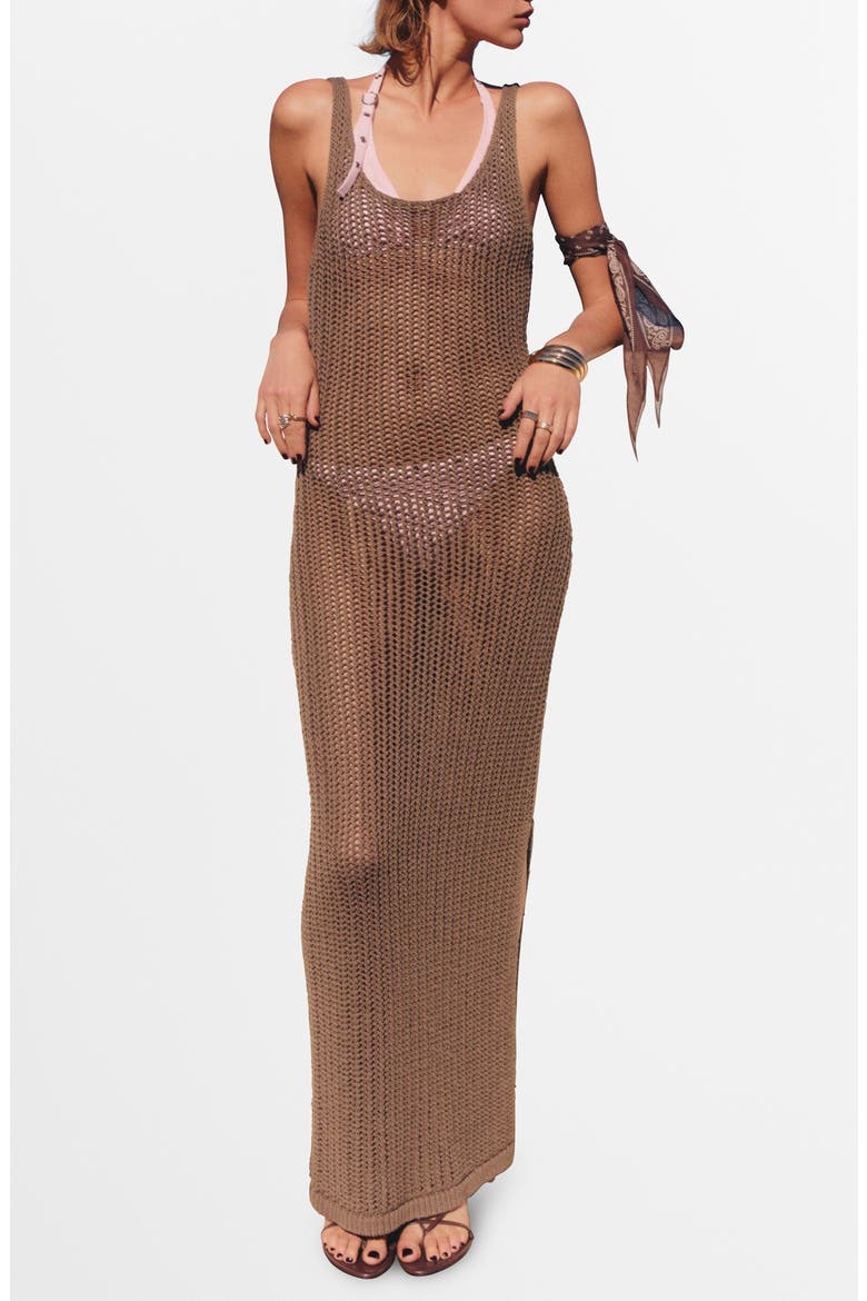 Open Stitch Maxi Dress, Main, color, MEDIUM BROWN