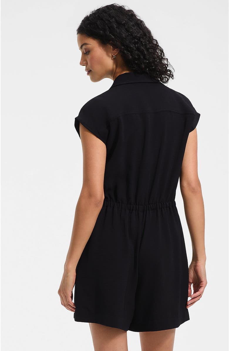 Lands' End Cap Sleeve Creaseless Button-Down Romper, Alternate, color, Black