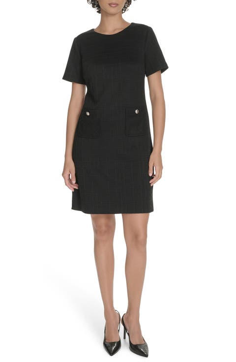 Windowpane Short Sleeve Shift Dress