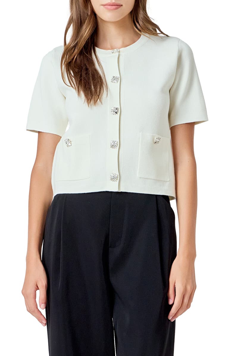 Endless Rose Short Sleeve Cardigan, Main, color, Cream