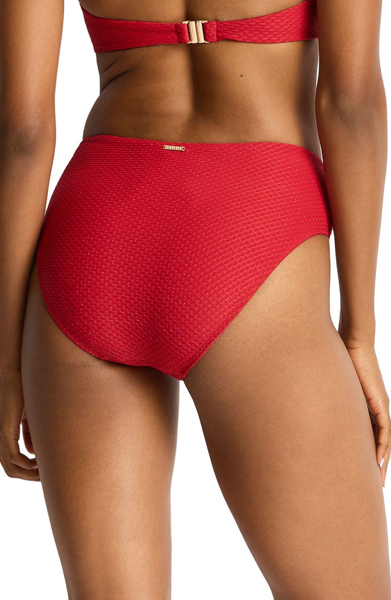 Sea Level Luminara Mid Rise Bikini Bottoms, Alternate, color, Ruby