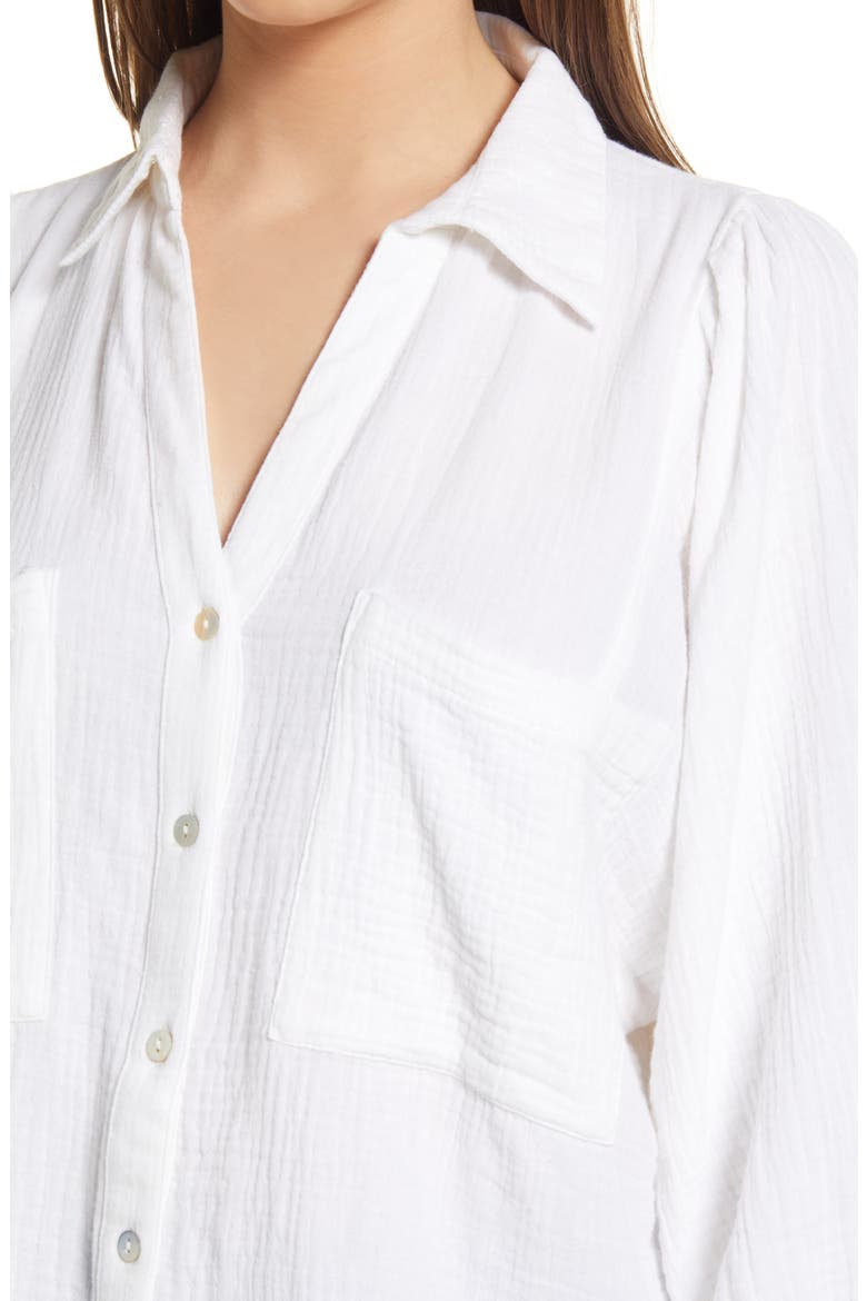 Cotton Gauze Button-Up Shirt, Alternate, color, WHITE