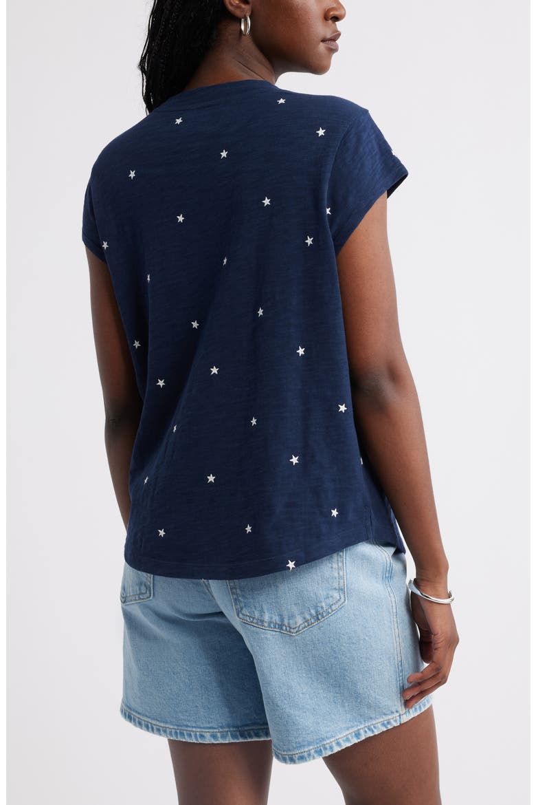 Star Embroidered Cap Sleeve T-Shirt, Alternate, color, NAVY- IVORY TOSSED STARS