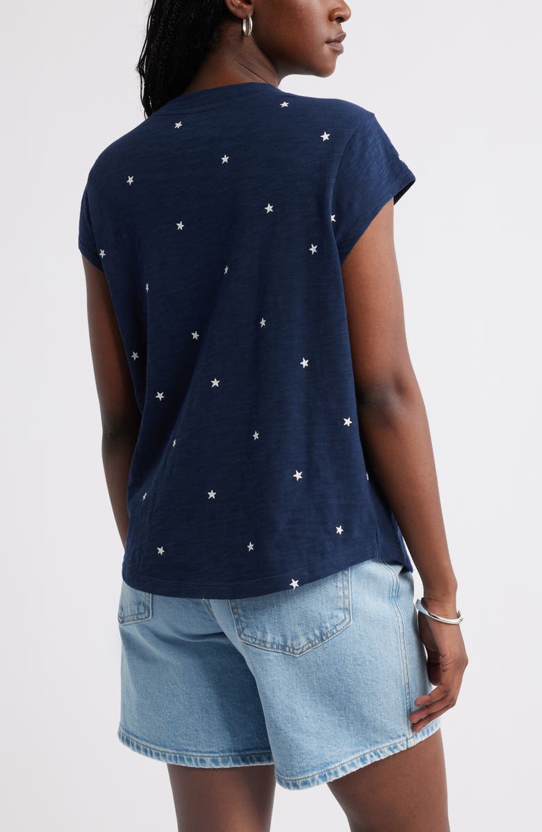 Caslon<sup>®</sup> Star Embroidered Cap Sleeve T-Shirt, Alternate, color, Navy- Ivory Tossed Stars