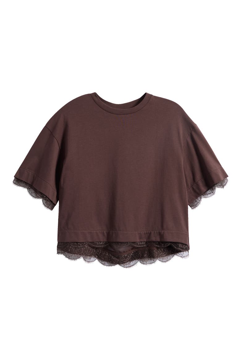 Nia Lace Trim T-Shirt, Alternate, color, PLUM BROWN
