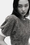 H&M Knitted Puff-sleeved Top