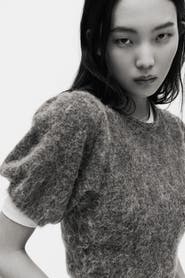 H&M Knitted Puff-sleeved Top