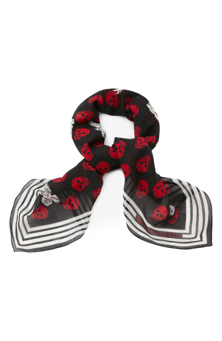 McQueen Alexander McQueen Biker Lion & Skull Print Cotton & Silk Scarf, Main, color, 