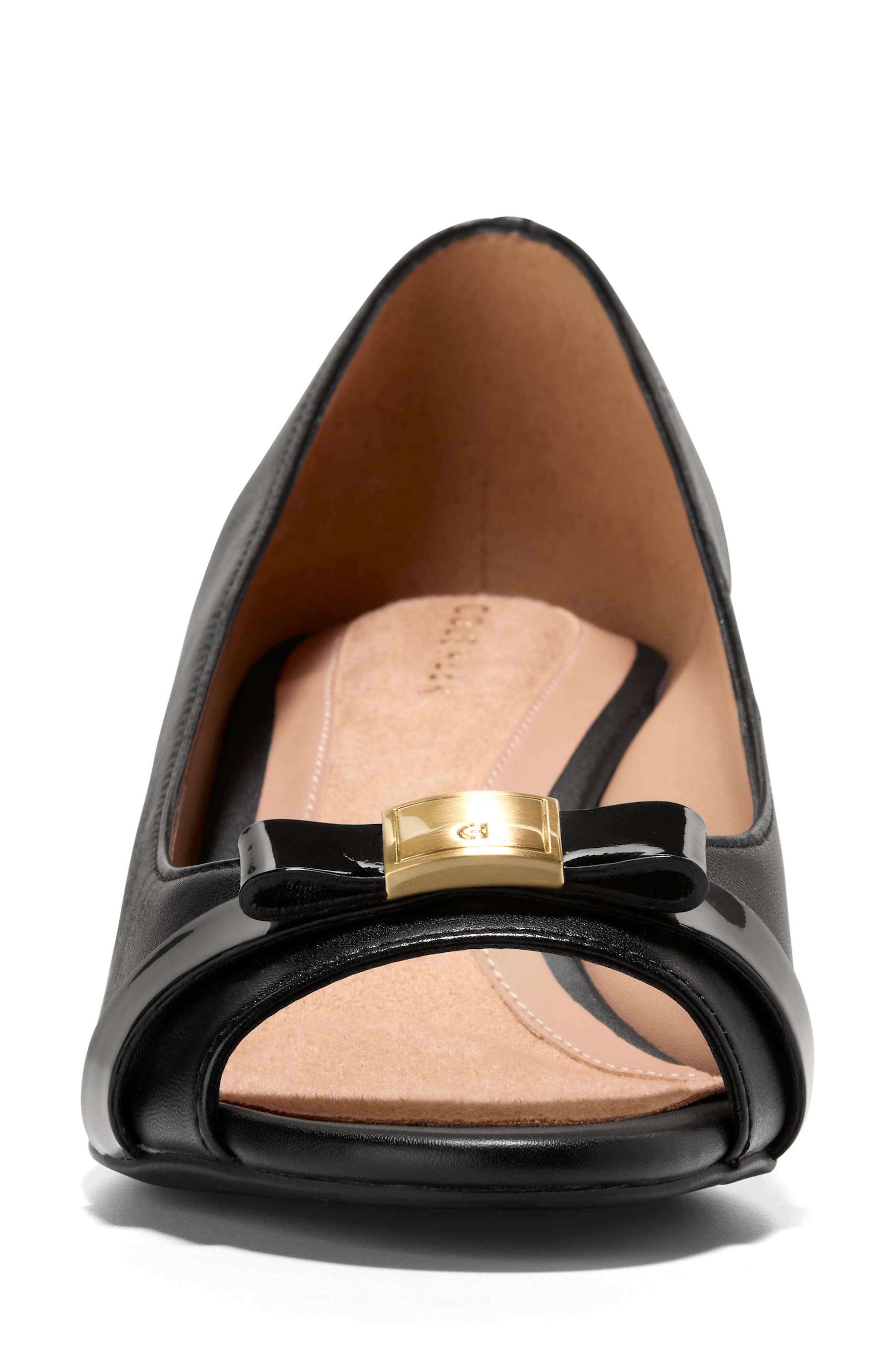 Cole Haan Go-To Malta Bow Peep Toe Wedge Pump, Alternate, color, Black Leather