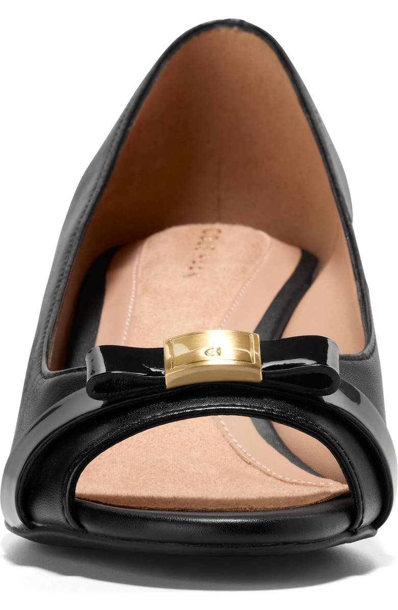 Cole Haan Go-To Malta Bow Peep Toe Wedge Pump, Alternate, color, Black Leather