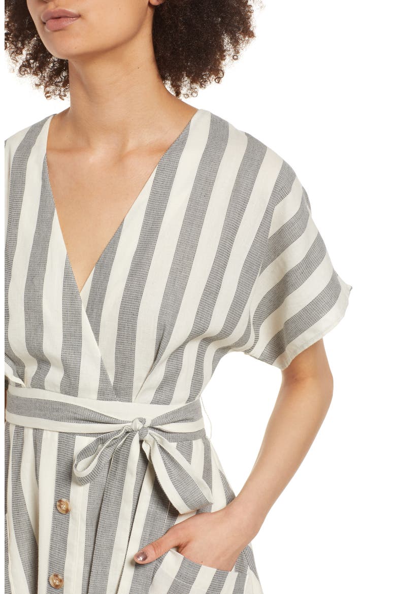 Stripe Cotton Wrap Dress, Alternate, color, BLACK STRIPE