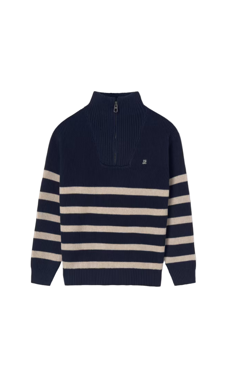 Mayoral Striped Zip-Neck Sweater, Main, color, Navy