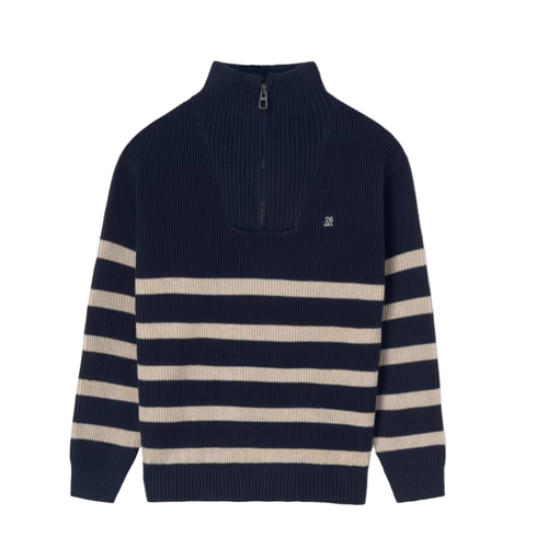 Mayoral Striped Zip-neck Sweater In Blue