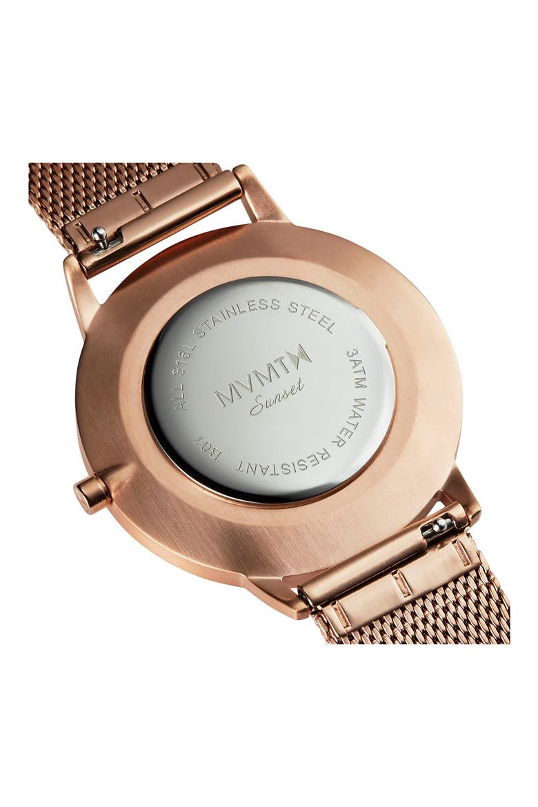 MVMT Boulevard Mesh Strap Watch, 38mm, Alternate, color, ROSE GOLD/ WHITE