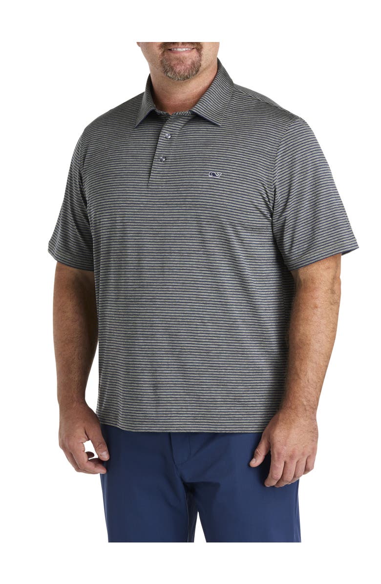 vineyard vines Big & Tall Striped Sankaty Performance Polo Shirt, Main, color, Gray Pine Deep Bay