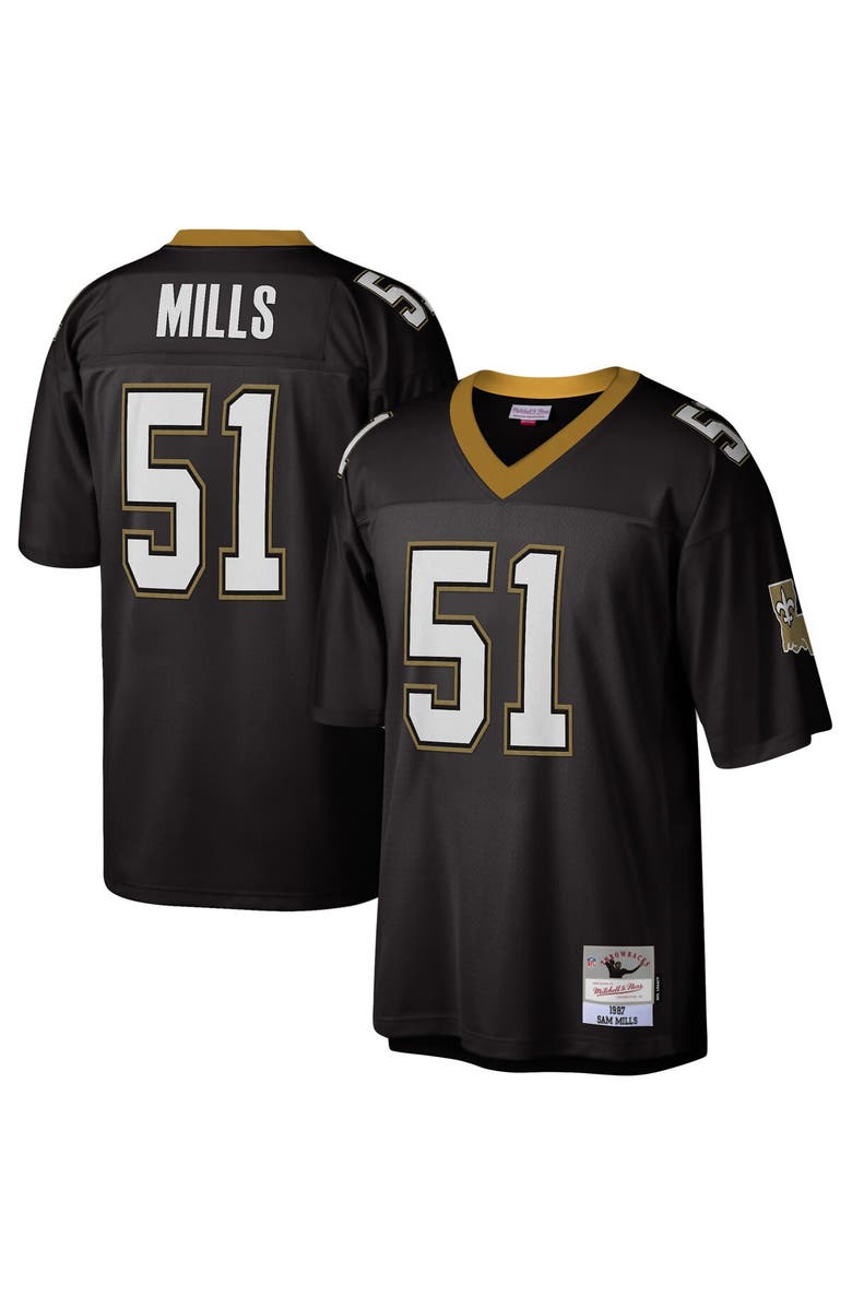 Mitchell & Ness Men's Mitchell & Ness Sam Mills Black New Orleans Saints Legacy Replica Jersey, Main, color, Black