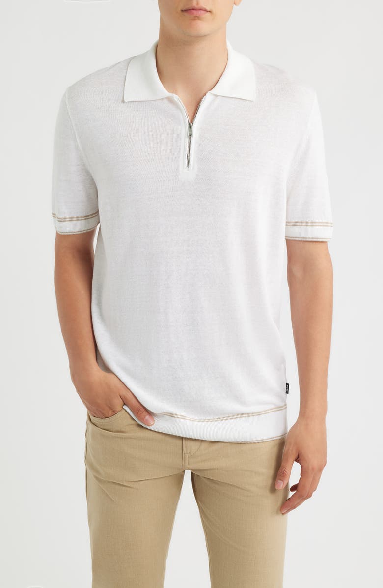 BOSS Norberto Linen Blend Short Sleeve Sweater, Main, color, White