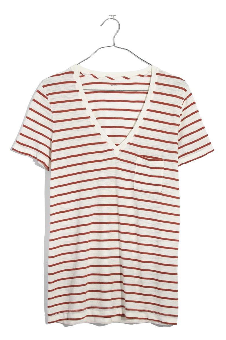 Whisper Cotton Stripe V-Neck Tee, Alternate, color, BURNT EMBER