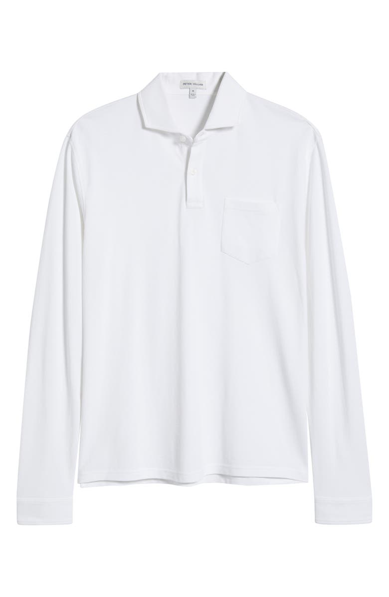 Peter Millar Everyday Piqué Long Sleeve Pocket Polo, Main, color, White