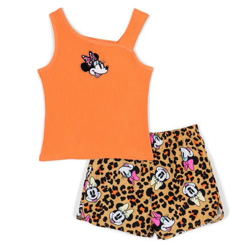Disney Kids' Minnie Mouse Tank Top & French Terry Shorts Set In Brown