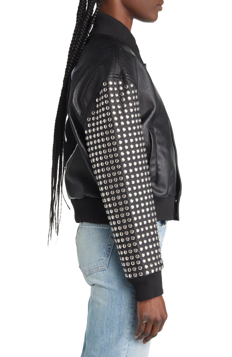 AZALEA WANG Stud Faux Leather Snap Bomber Jacket, Alternate, color,