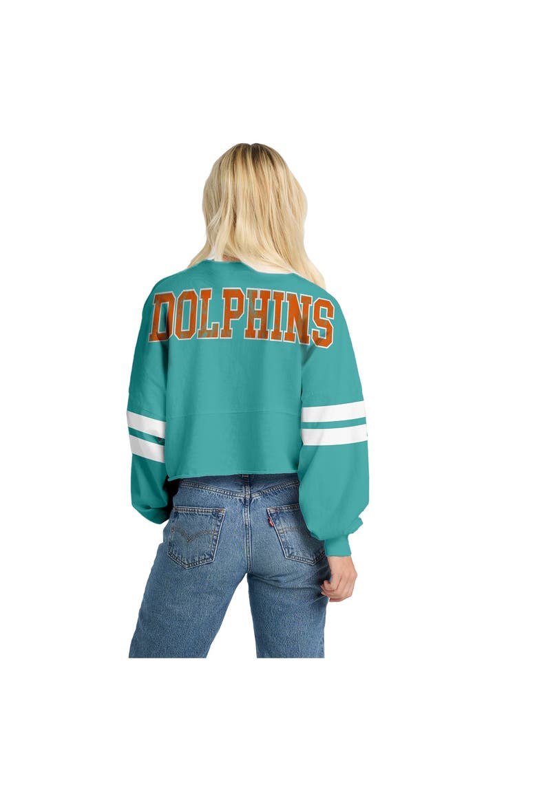 Women's Spirit Jersey  Aqua Miami Dolphins Oversized Cropped Stripe Long Sleeve T-Shirt, Alternate, color, Aqua