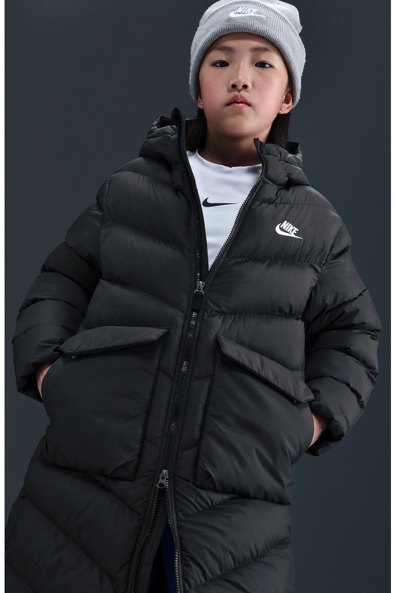 Kids' Sportswear All Day Play Therma-FIT® Puffer Parka, Alternate, color, BLACK/ WHITE