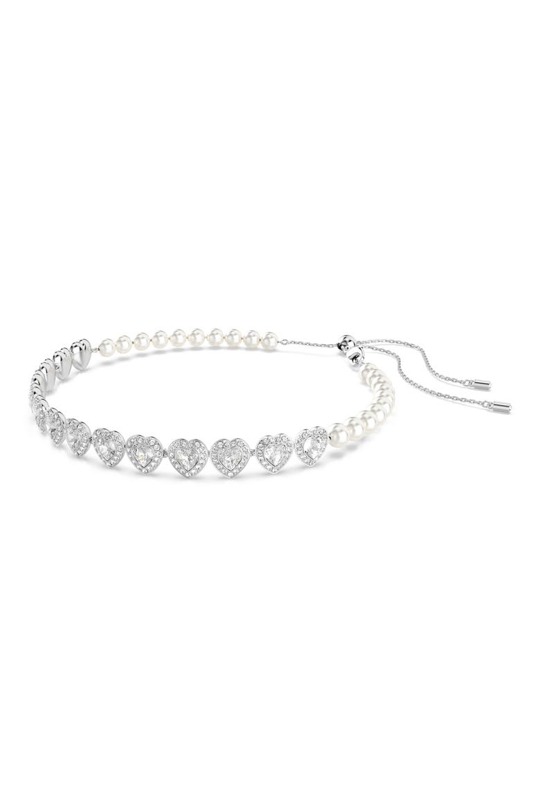 x Ariana Grande Angelic Crystal Heart & Faux Pearl Choker Necklace, Alternate, color, WHITE/ SILVER
