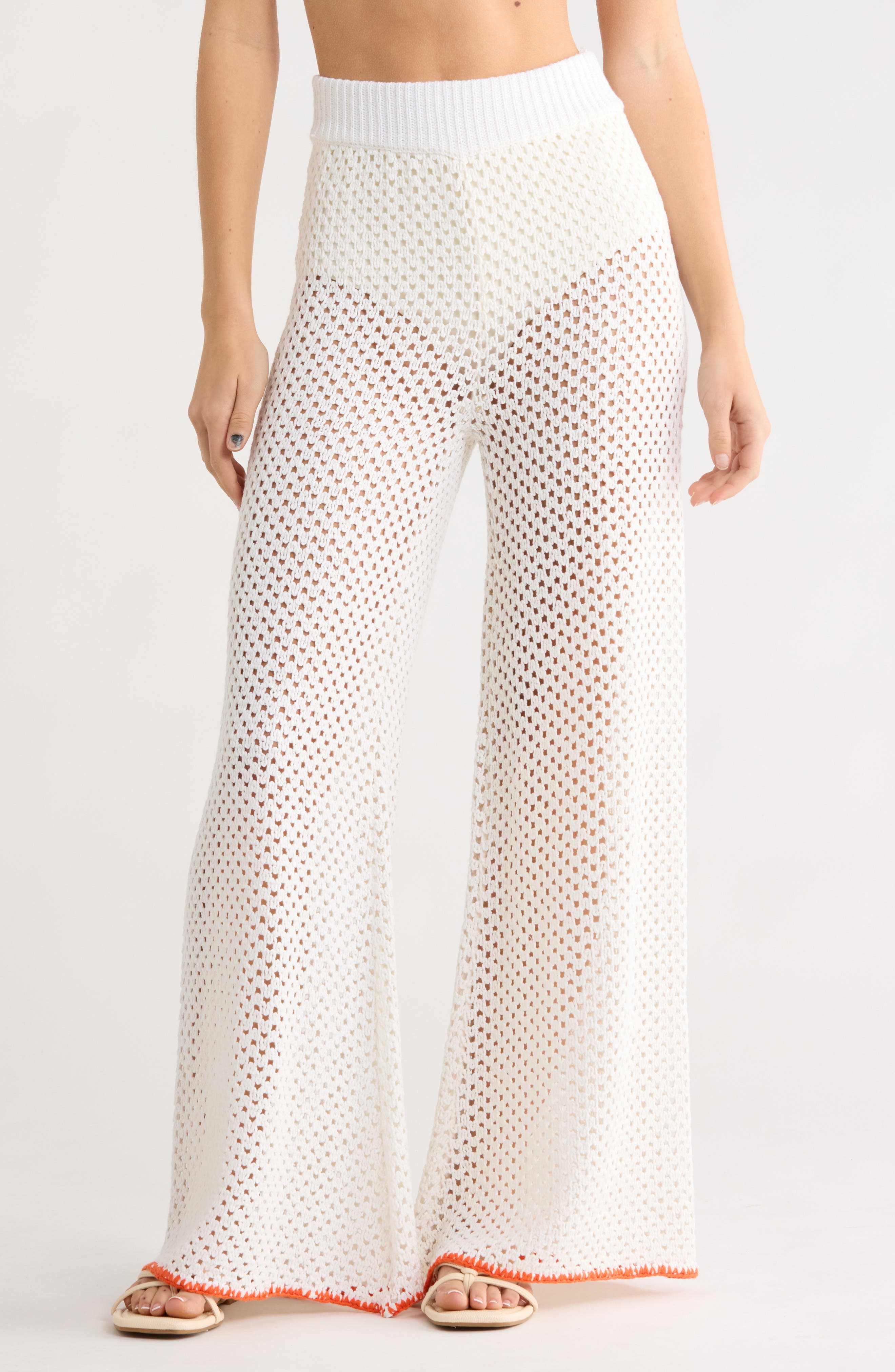 Metallic Open Stitch Cover-Up Pants
