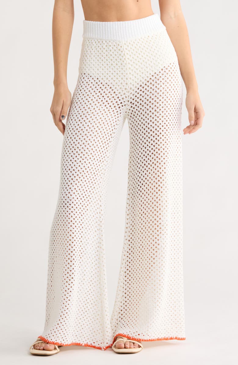 Elan Metallic Open Stitch Cover-Up Pants, Main, color, White