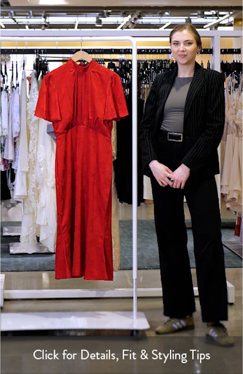 Floral Jacquard Satin Flutter Sleeve Midi Dress, sales video thumbnail