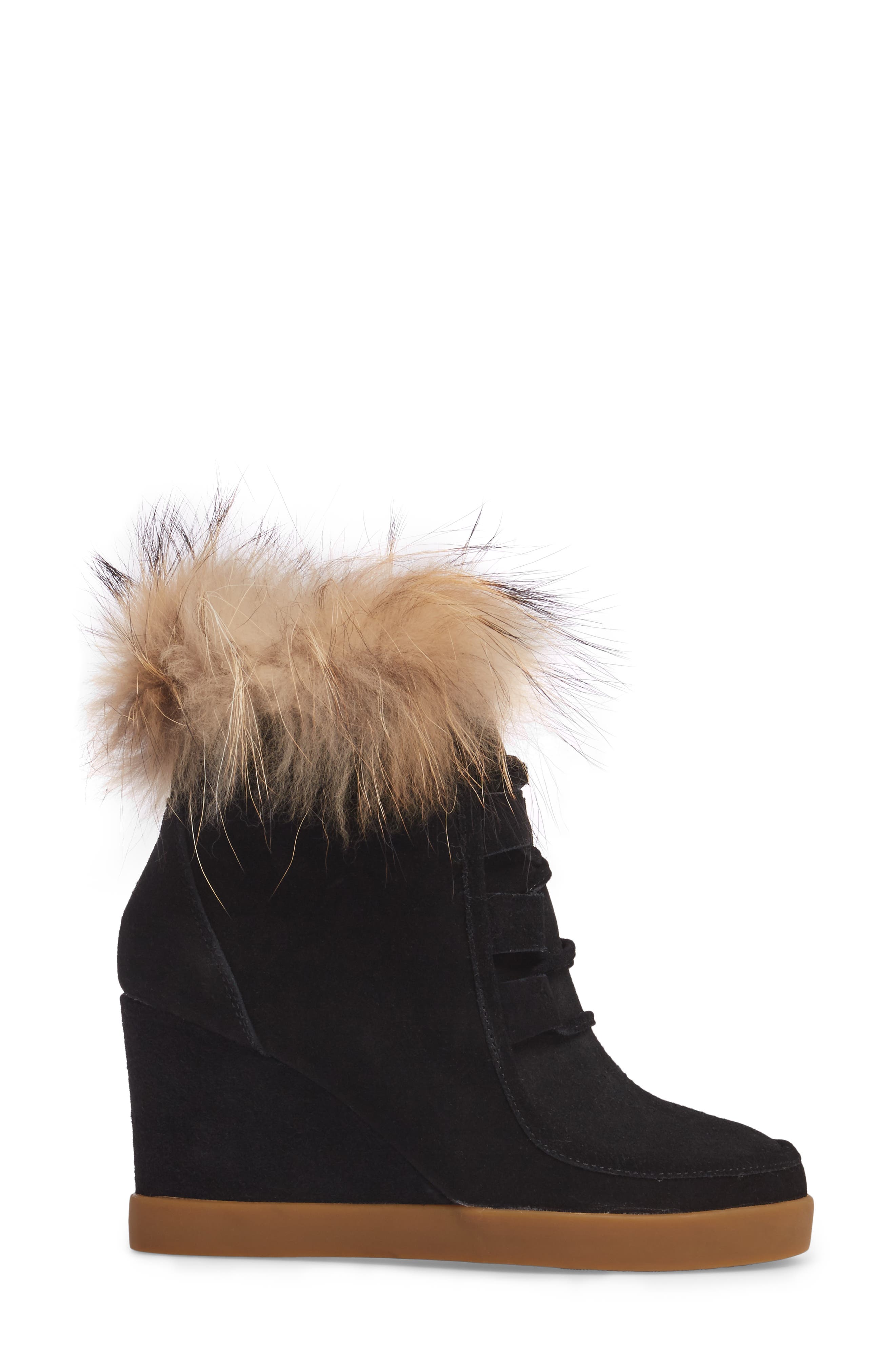 Cecelia New York Holly Wedge Bootie with Genuine Fox Fur Trim, Alternate, color, 
