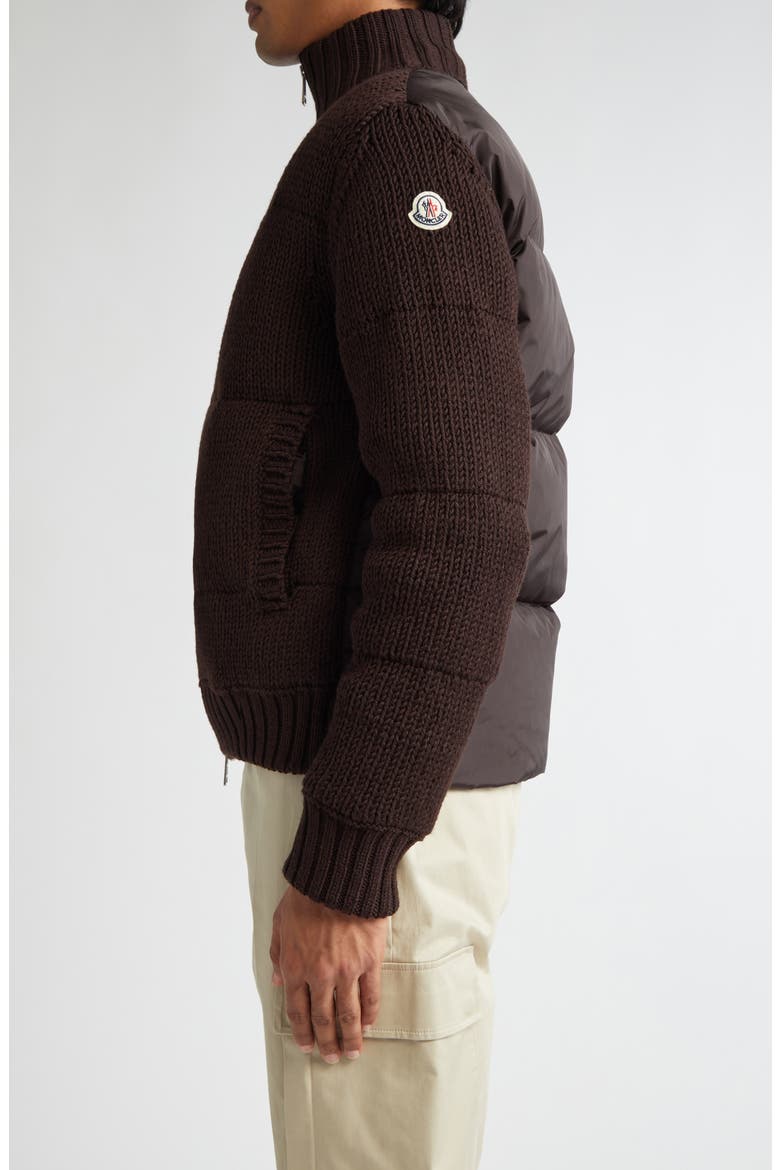 Quilted Virgin Wool & Nylon Down Cardigan, Alternate, color, BROWN