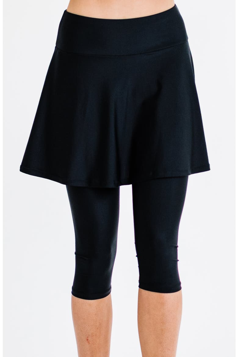 Flared Swim Skort With Capri Leggings, Main, color, Black