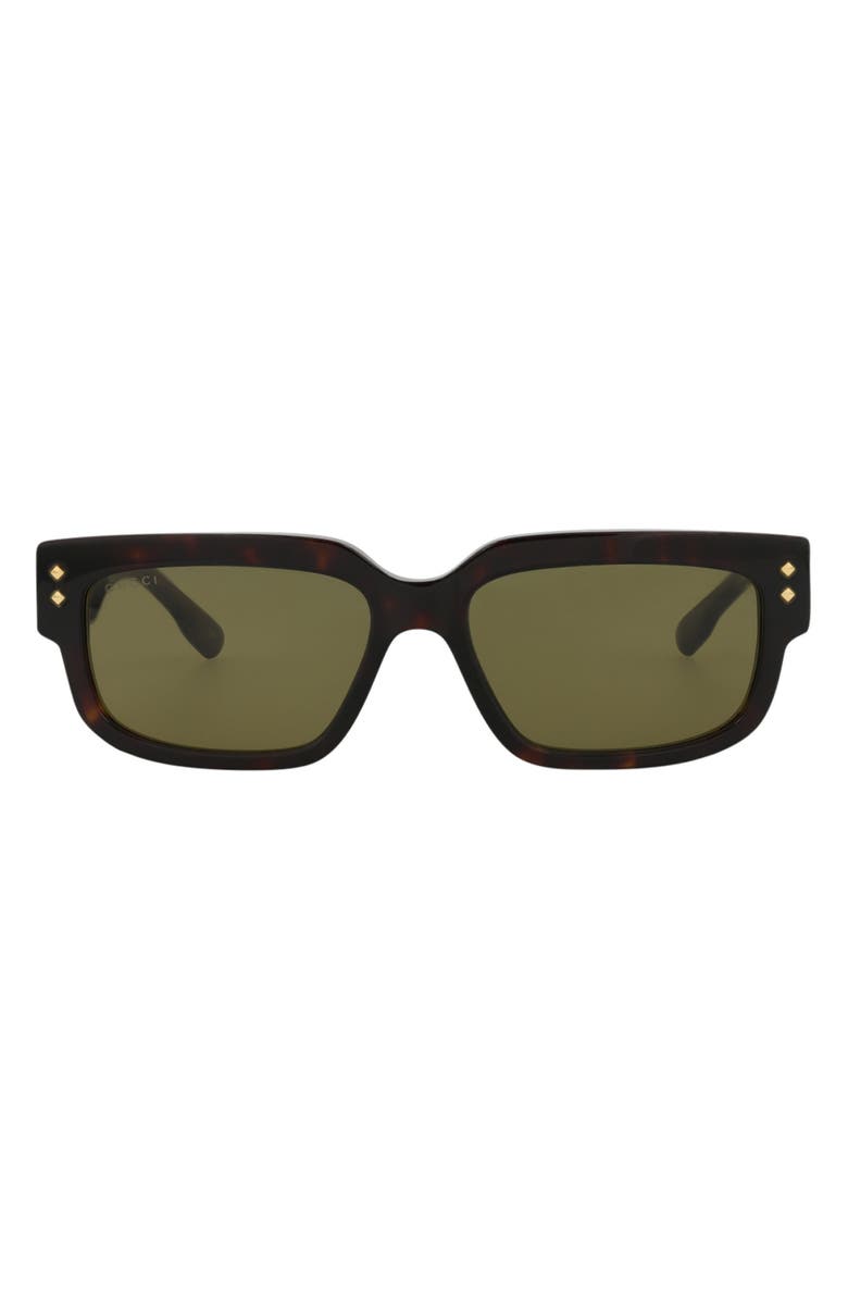 Gucci 56mm Rectangular Sunglasses, Main, color, Havana Havana Green