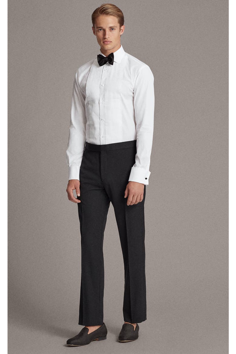 Aston Pleated Cotton Poplin Tuxedo Shirt, Alternate, color, WHITE
