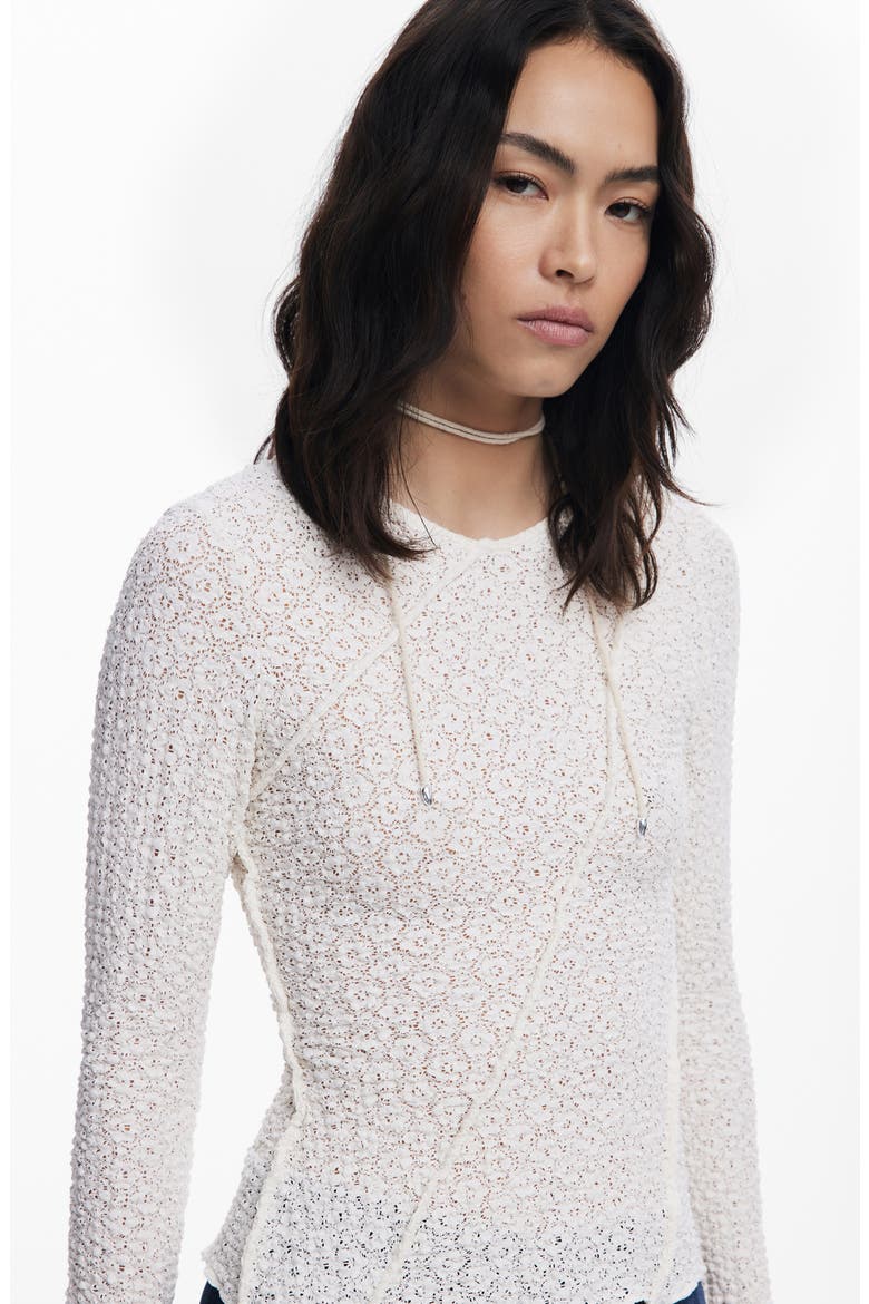 Stretch Lace T-Shirt Long Sleeve T-Shirt, Alternate, color, LIGHT BEIGE